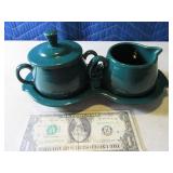 FIESTA WARE Greenish Creamer~Sugar 3pc SET