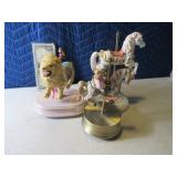 Lot (3) Musical Carousel Horse~Lion Figures