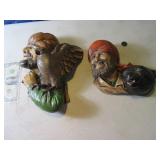 Lot (2) Vtg Chalk Wall Carribean PIrate Figures
