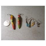 Lot (3) Sterling & Wood Parrot Earrings