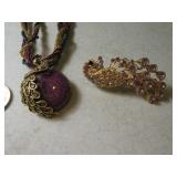 Modern Purple Strand Necklace & Peacock HairClip