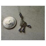 14kt White Gold 17" Necklace w/ Gold Stone Pendant