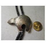 Sterling Signed BEAR Figure 2.5" Custom Bolo Tie
