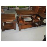 Modern MetalCorner Wood 3pc Living Table SET LftUP
