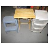 Lot (3) Poly Step Stool ~ 3drwrCabinet ~ Table