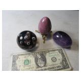 Lot (3) Glass~Stone Paperweight & Eggs 3"