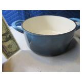 4qt 8" Blue Enamel Cast Iron Pot (no lid)