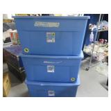Lot (3) XL 45gal Blue STERLITE Poly Storage Tubs