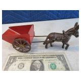 Early 8" Cast Iron Horse Drawn Donkey w/ Cart Toy