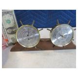 Nautical ShipWheel 12" Thermometer~Barometer Vtg