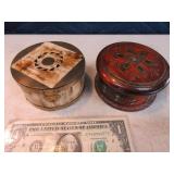 Lot (2) 4" Beautiful Inlaid Stash Round Boxes