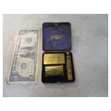 Antique GILETTE Razor Set in Case Gold Colored Unq