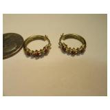 10kt Gold Loop Earrings w/ Red/Bling Stones 3.5g