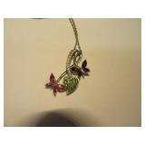 Pretty .925 Butterfly tricolor Pendant & Necklace