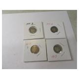 1910-11-12-13 Lot (4) Silver Barber Dimes sleeved
