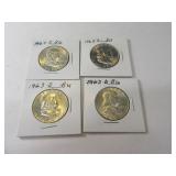 Lot (4) Silver BU Franklin Half Dollars sleeved