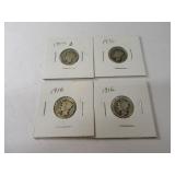 Lot (4) Mercury Silver Dimes in sleeves