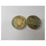 Lot (2) PEACE Silver Dollars Worn