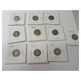 Lot (10) Barber Silver Dimes in sleeves