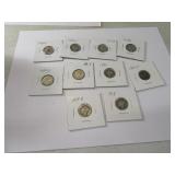 Lot (10) Silver Mercury Dimes in sleeves