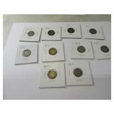 Lot (10) Barber Silver Dimes in sleeves