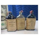Lot (3) Antique Paper Label Cork 4.5" Bottles Unqe