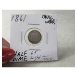 1861 CivilWar Era Half Dime Coin in sleeve