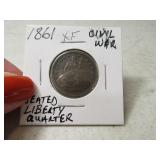 1861 CivilWarEra Seated Liberty Quarter in sleeve