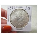 1897 BU Morgan Silver Dollar Coin sleeved Sharp