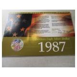 1987 American Eagle Silver Dollar Coin on Sleeve