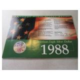 1988 American Eagle Silver Dollar Coin on sleeve