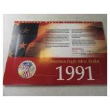 1991 American Eagle Silver Dollar Coin on sleeve