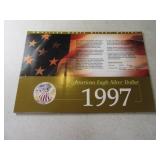 1997 American Silver Eagle Dollar Coin on sleeve