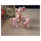 Mini 3pc Puff Pottery Pink Poodle Figurine SET