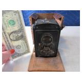 Antique Foreign Made Metal Camera in leather holdr
