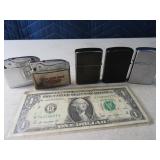 Lot (5) Asst LIghters Zippo, Advert, Etc