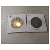 Lot (2) 1917 Silver Walking Liberty Half Dollars