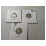 3pc 1924 Silver Mercury Dimes Mint Marks