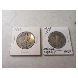 Lot (2) 1918 silver Walking Liberty Half Dollar