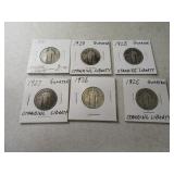 Lot (6) Silver Standing Liberty Quarters 1925-1930