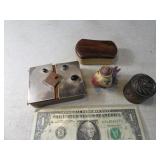 Lot  (4) Mini Neat Stash Storage Boxes Wood Metal
