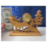 8" Wood Scroll Work Elk & Tree Scene Clock