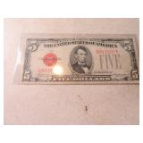 1928 $5 Red Seal Note US Currency