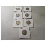 Lot (7) Silver pre64 Washington Quarters