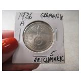 1936a German 5 REICHMARK Coin Germany Nazi