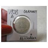 1938a Germany 2 Reichmark Nazi Coin