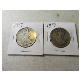 Lot (2) 1917 silver Walking Liberty Half Dollars