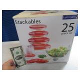 New 25pc Kitchen Glass Stackable Bowl SET