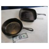 Cast Iron (2) Skillets 10"square & 8"round