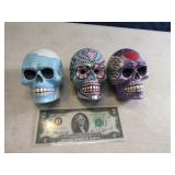 Lot (3) SKULL Handpainted Made 4.5" Decor